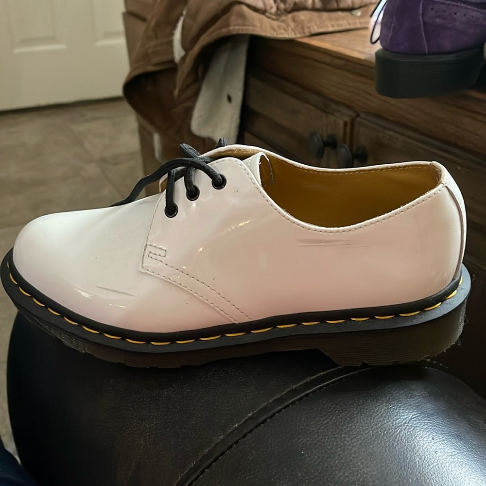 White patent leather doc martens